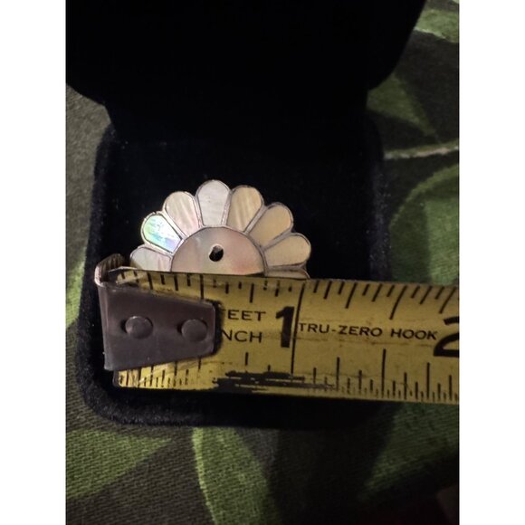 Vintage Zuni Inlay Turquoise Coral Sunface Sterling Silver Ring - Picture 9 of 10